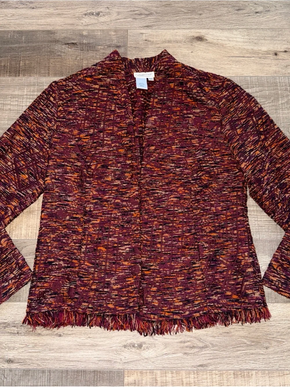 Coldwater creek Burgundy Multi-Color Knit Cardigan fringe Sweater petite XS